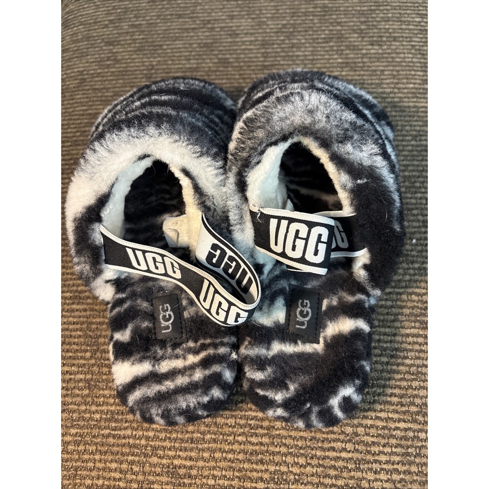 UGG Australia Fluff Zebra Women's Slide Sandal, Size US 8 - Black